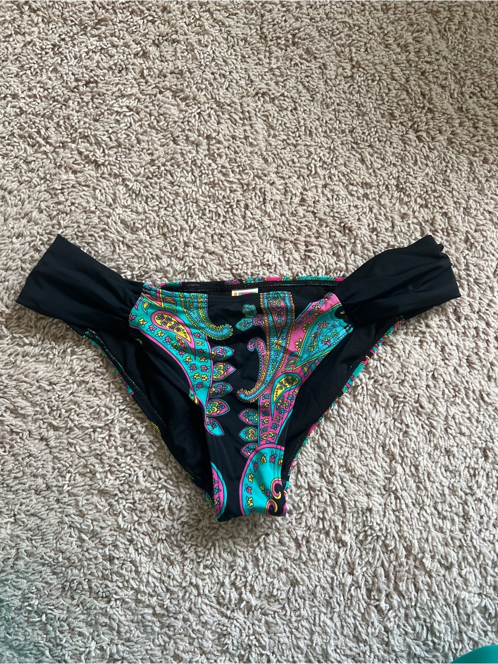 Roxy Black Paisley Bikini Bottoms Size L | Women’s Boho Swimwear